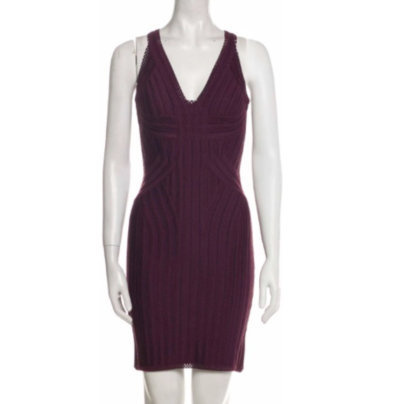 Herve Leger NWT wine v-neck mini dress - Picture 1 of 4